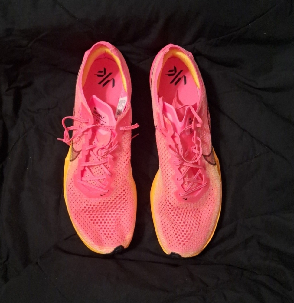 Nike Pink and Yellow Zoom X Vaporfly Mens Athletic Shoes